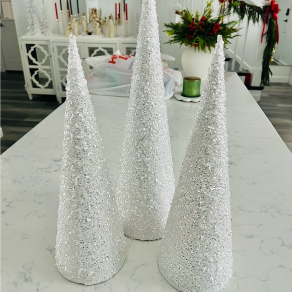 Elegant Gold and White Holiday Cone Trees - Picture 3 of 5